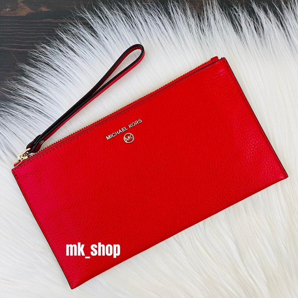Michael Kors Jet Set Charm Large Zip Clutch Wristlet Flame Red